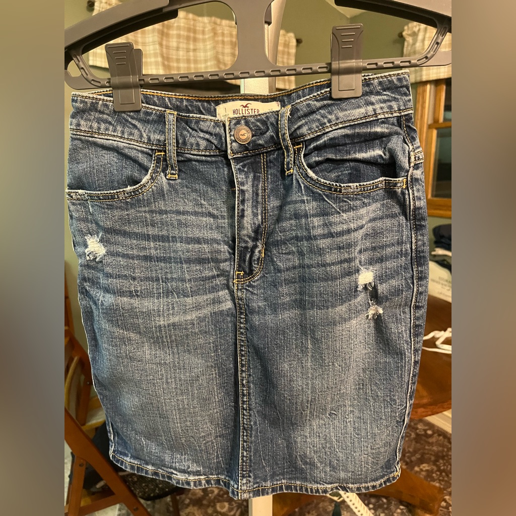 Hollister Women's Distressed Blue Mini Skirt Vintage Retro